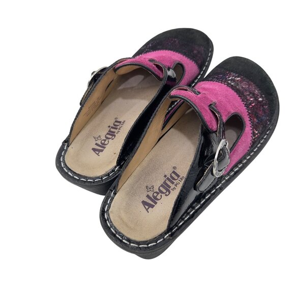 Alegria Womens Leather Slip-On Clogs Comfort Shoes Size 39 Pink&Black Adj Buckle - Picture 4 of 15